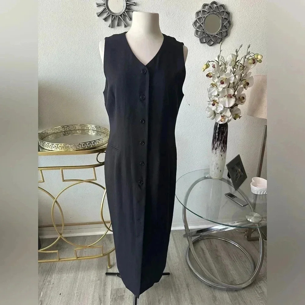 Talbots Black Sleeveless Button-Front Sheath Dress